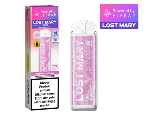 Lost Mary QM600 Crystal Edition - Blackberry Cherry (Brombeere, Kirsche) - Vape - 20mg - 600 Züge