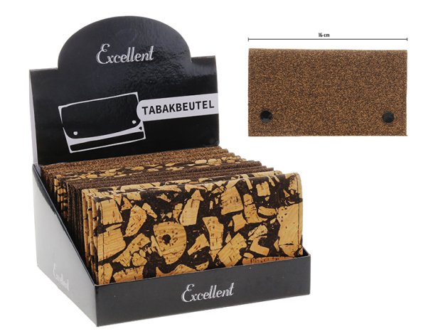 Tabakbeutel "Korkoptik""; 4-fach sortiert, 12er Display