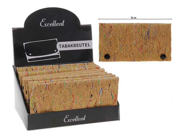 Tabakbeutel "Korkoptik""; 3-fach sortiert, 12er Display