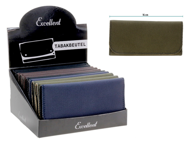 Tabakbeutel "Stoffoptik""; 4-fach sortiert, 12er Display