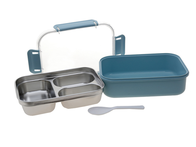 Lunchbox - 2-in-1 System aus Kunstsoff mit Metalleinsatz; hellblau; 24 x 16,5 x 8 cm