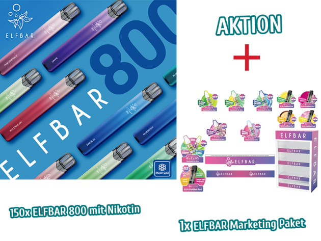 Aktion 150x ELFBAR 800 mit Nikotin + ELFBAR Marketing Paket Premium Display GRATIS