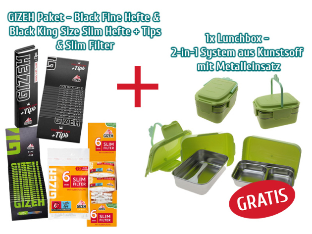 Aktion GIZEH Black King & Fine Hefte - Slim Filter + Lunchbox GRATIS