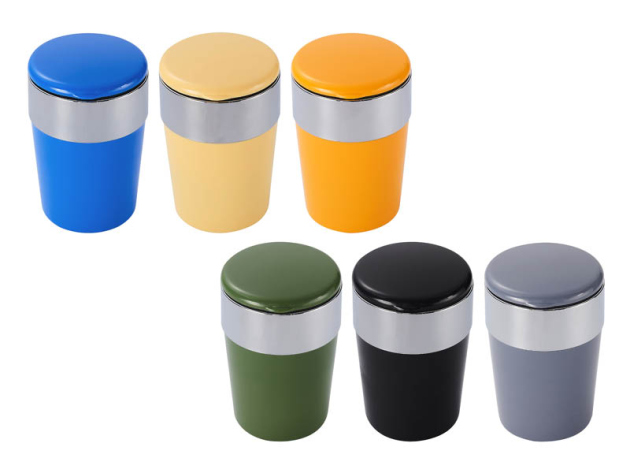 Autoaschenbecher "Gelb/Orange/Blau/Grau/Grün/Dunkelblau" LED, 6-fach sortiert, 6er Display