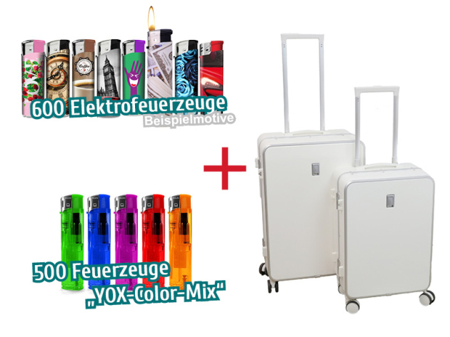 600 Elektrofeuerzeuge + 500 Feuerzeuge „YOX-Color-Mix“ + Koffer-Set in 2 Gößen
