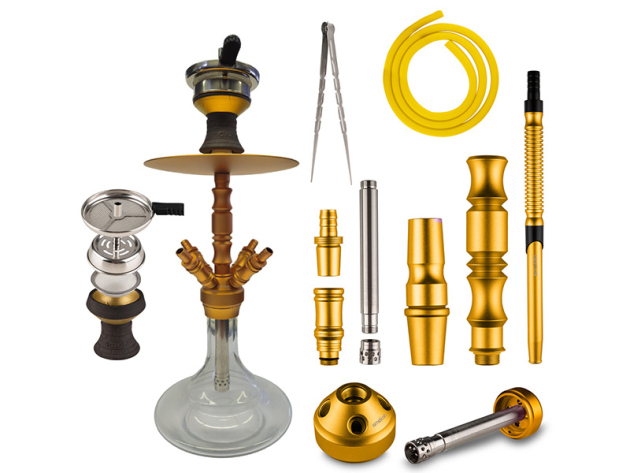 Shisha "Hero 2"; royal-gold; mit Steinkopf;  ca. 52 cm; 4 Anschlüsse