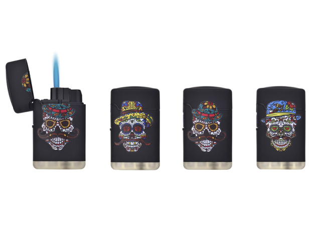 Sturmfeuerzeuge "SKULL WITH MOUSTACHE" Jetflame, 4-fach sortiert, 20er Display