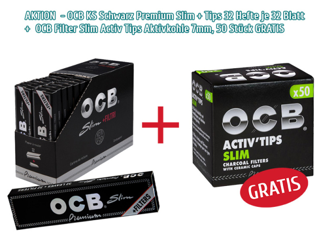 Aktion OCB - 1x KS Schwarz Premium 32 Hefte & Blatt + OCB Filter - 50 Stück GRATIS