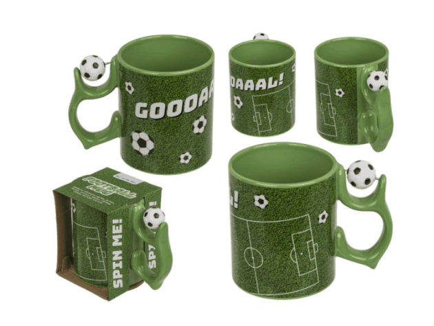 Becher "Fußball" mit Spinner-Griff, aus Steingut, UVP 9,90 Euro