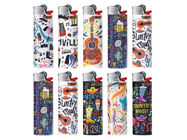 BIC Maxi J26 Reibrad Feuerzeuge "Country Music", 50er Display