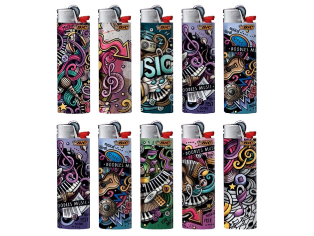 BIC Maxi J26 Reibrad Feuerzeuge "Doodles Music", 50er Display