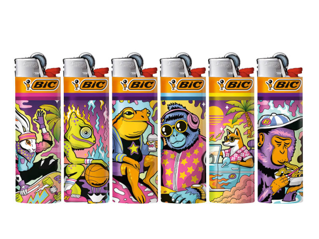 BIC Maxi J26 "Urban Animals" Reibrad Feuerzeuge, 50er Display