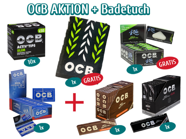 OCB Aktion 01 + 1x OCB Rolls & Badetuch "Schwarz"  GRATIS