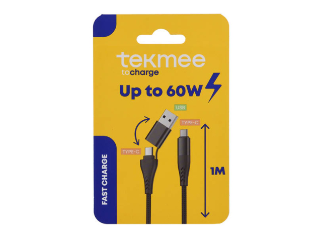 Tekmee Ladekabel-Set, 1m; 2IN1, TYPE-C/TYPE-C-USB, schwarz