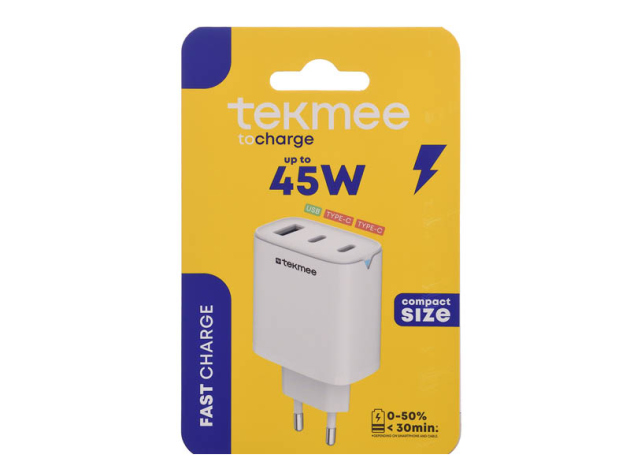 Tekmee Netzstecker 1xUSB/2xType-C, weiß