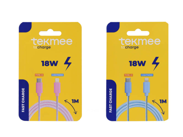 Tekmee Ladekabel, 1m; TYPE-C/Lightning, pink oder blau