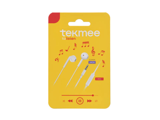 Tekmee Stereo Earphone Kopfhörer, 3,5mm Jack, weiß