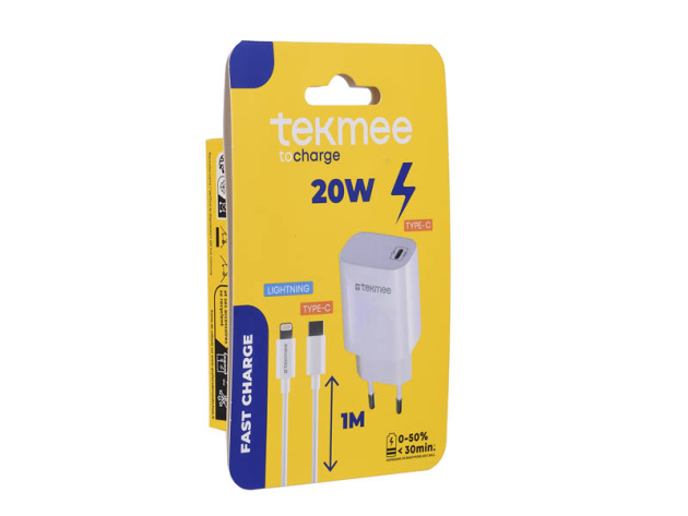 Tekmee Netzstecker, Type-C, Ladekabel 1xLightning, 1xType-C, weiß