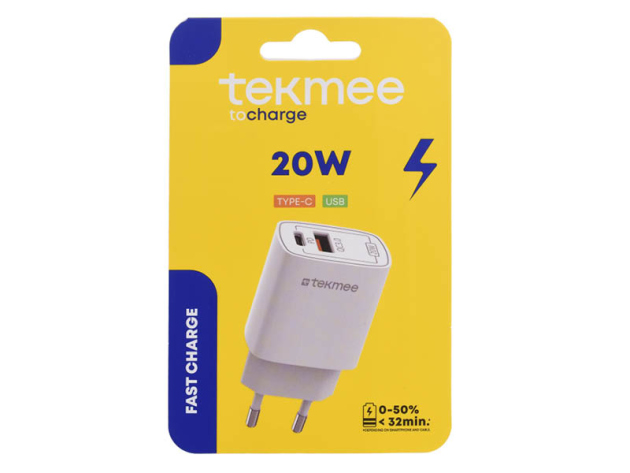 Tekmee Netzstecker 1xUSB/1xType-C, weiß