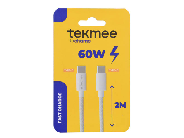 Tekmee Ladekabel 60W, 2x Type-C, 2m, weiß