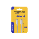Tekmee Ladekabel 60W, 2x Type-C, 2m, wei&szlig;