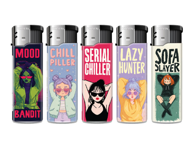 Elektrofeuerzeuge "LAZY CLUB"; 5-fach sortiert, 50er Display