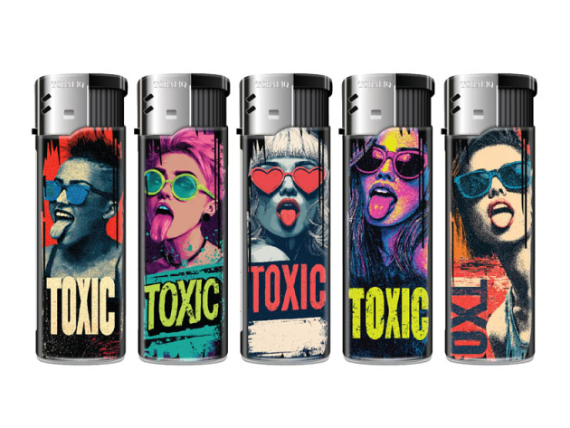 Elektrofeuerzeuge "TOXIC"; 5-fach sortiert, 50er Display