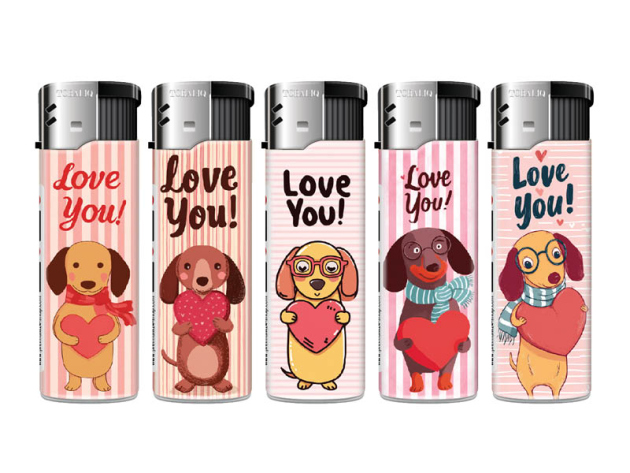 Elektrofeuerzeuge "SWEET PUP"; 5-fach sortiert, 50er Display