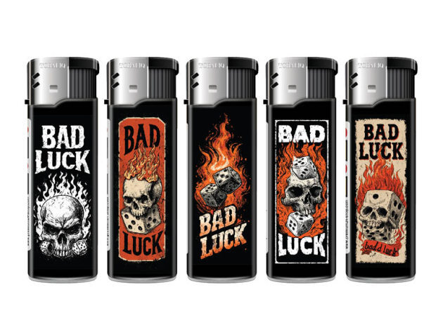 Elektrofeuerzeuge "BAD LUCK"; 5-fach sortiert, 50er Display