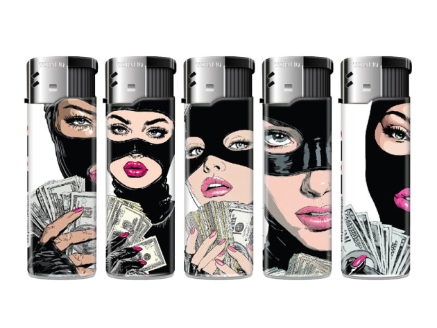 Elektrofeuerzeuge "CASH QUEEN"; 5-fach sortiert, 50er Display