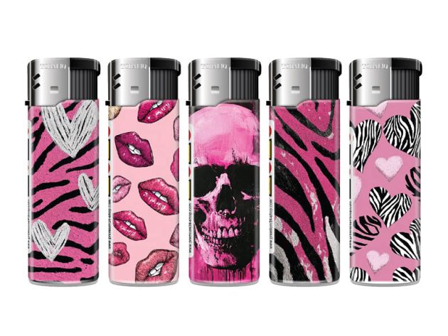 Elektrofeuerzeuge "ZEBRA LOVE"; 5-fach sortiert, 50er Display