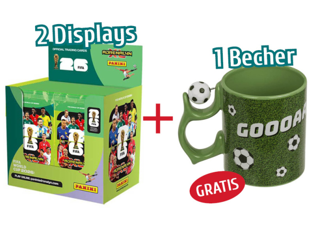 Panini Special - 2x FIFA World Cup 2026 Adrenalyn XL, Booster, 50er Display + 1x Fußball Becher GRATIS