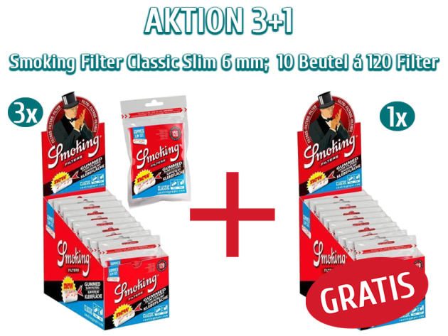 AKTION 3+1 Smoking Filter Classic Slim 10 Beutel à 120 Filter