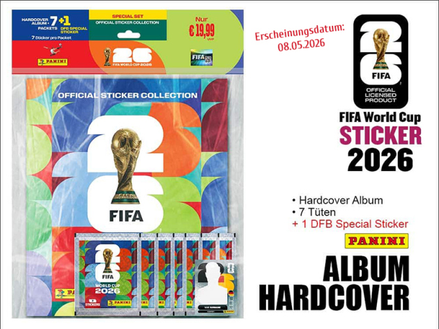 Panini FIFA WM 2026; Sticker -  Hardcover Album + 7 Tüten