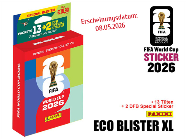 Panini FIFA WM 2026; Sticker -  Eco Blister XL + 13 Tüten + Bonusticker