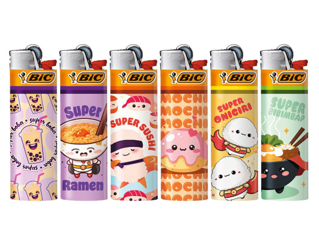 BIC Maxi J26 "Food heroes" Reibrad Feuerzeuge, 50er Display