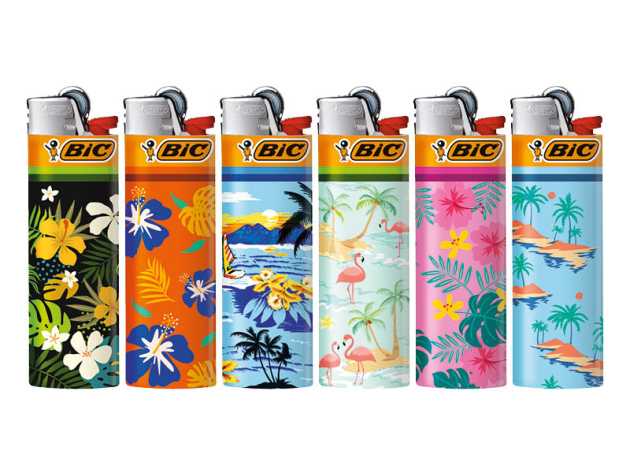 BIC Maxi J26 "Hawaiian shirt" Reibrad Feuerzeuge, 50er Display