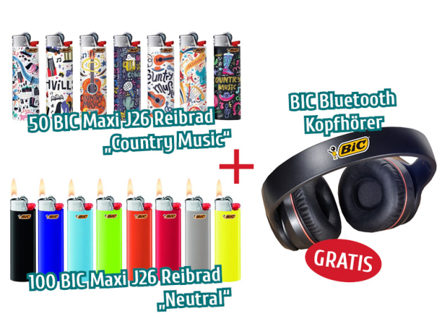 Bic Aktion - 150 BIC Maxi Feuerzeuge + BIC Bluetooth Kopfhörer GRATIS