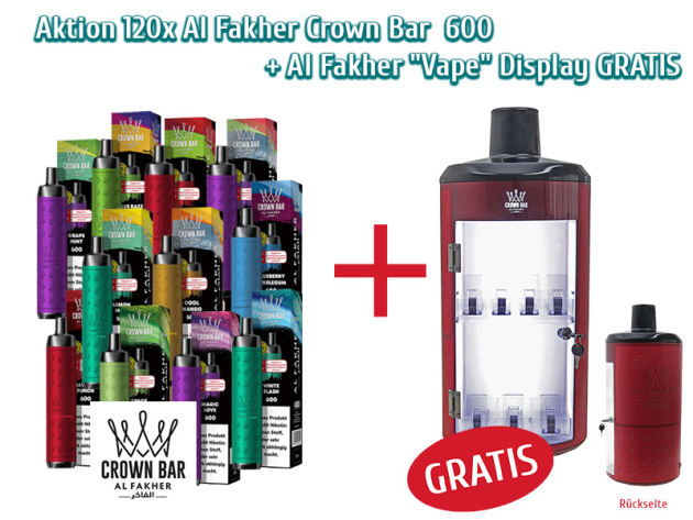 Aktion 120x Al Fakher Crown Bar  600 + Al Fakher "Vape" Display GRATIS