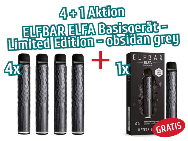 Aktion 4+1 - 4x ELFBAR ELFA Basisgerät - Limited Edition - obsidan grey + 1 GRATIS