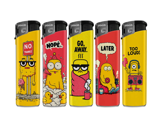 Elektrofeuerzeuge "Go Away" 5-fach sortiert, 50er Display