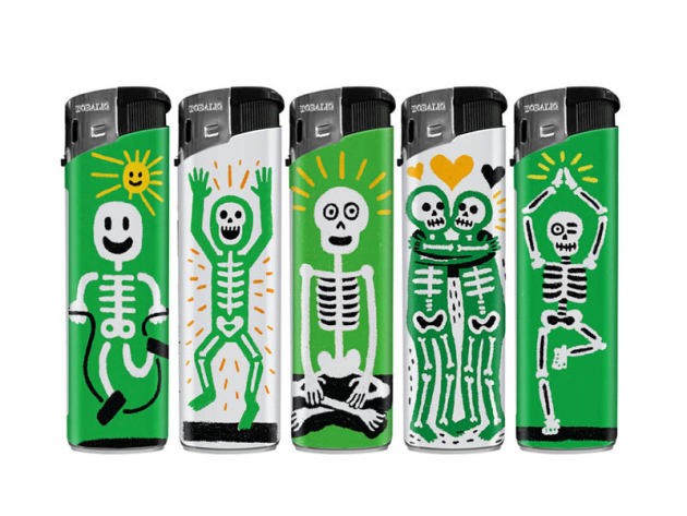 Elektrofeuerzeuge "Funny Bones" 5-fach sortiert, 50er Display