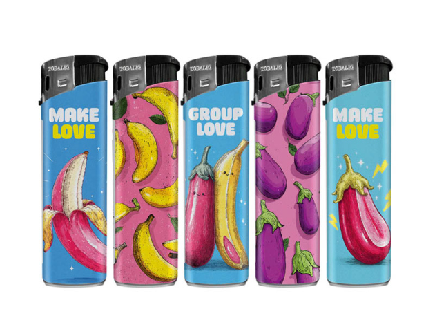 Elektrofeuerzeuge "Big Love" 5-fach sortiert, 50er Display