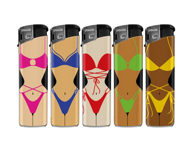 Elektrofeuerzeuge "Bikini Fan" 5-fach sortiert, 50er Display