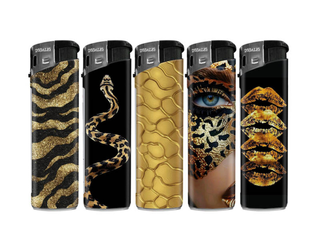 Elektrofeuerzeuge "Golden Roar" 5-fach sortiert, 50er Display