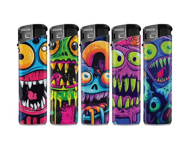 Elektrofeuerzeuge "Happy Freaks" 5-fach sortiert, 50er Display