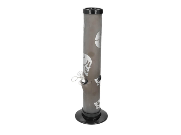 Acrylbong "Boss" anthrazit/Totenkopf silberfb., Höhe 32cm, Metallchillum