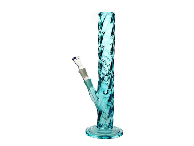 Glasbong "Blau/Transparent" mit Eis, Höhe 38 cm; Schliff: 18,8 mm