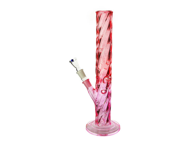 Glasbong "Rosa–Pfirsich Doppelton Transparent" mit Eis, Höhe 38 cm; Schliff: 18,8 mm