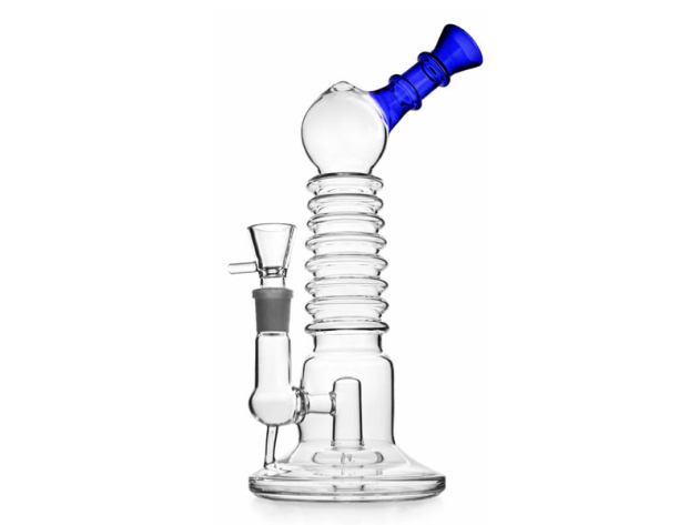 Glasbong mit 9-Ring-Schliff, bl. Mundst., Diffusor und Extra Glaskopf, 28cm